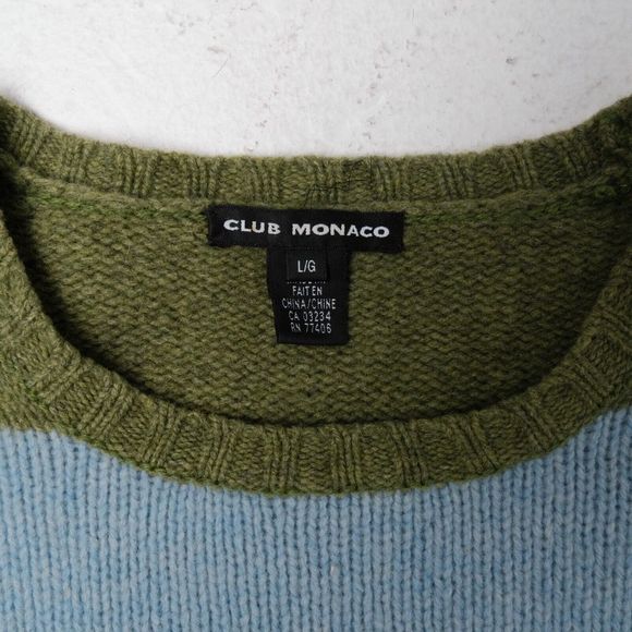 Club Monaco Knitted Wool Stripped Sweater Green Blue size Large - Picture 2 of 6